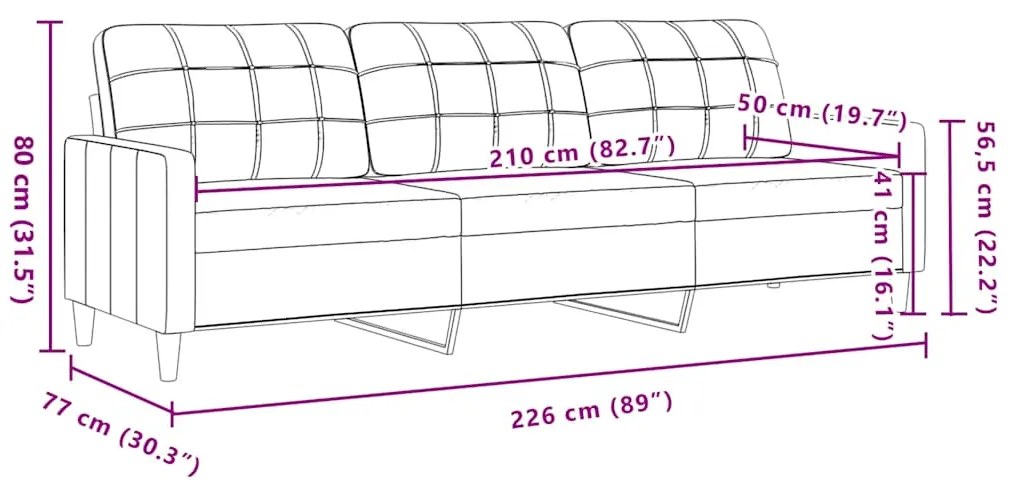 Sofá de 3 lugares 210 cm tecido cinza-claro