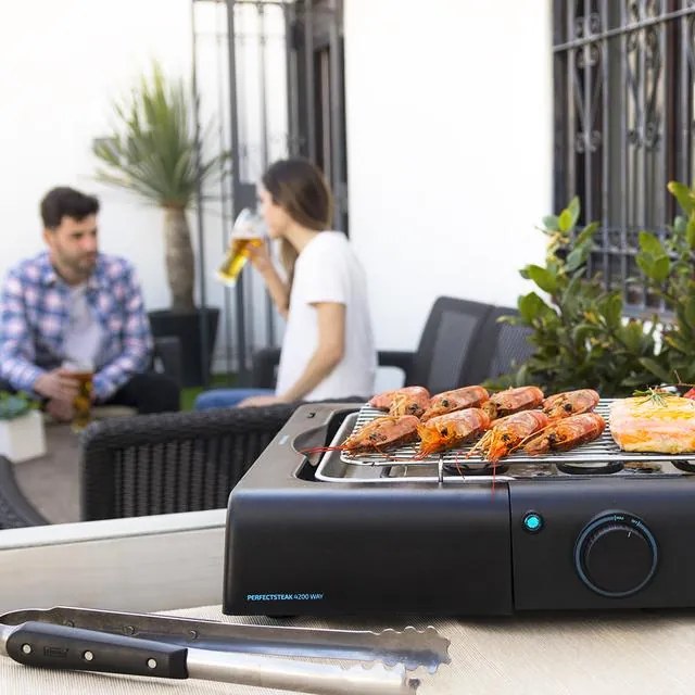 Grelhador elétrico de mesa de 2400 W PerfectSteak 4200 Way , Grelha de Aço inoxidável e Altura Ajustável em 3 Níveis