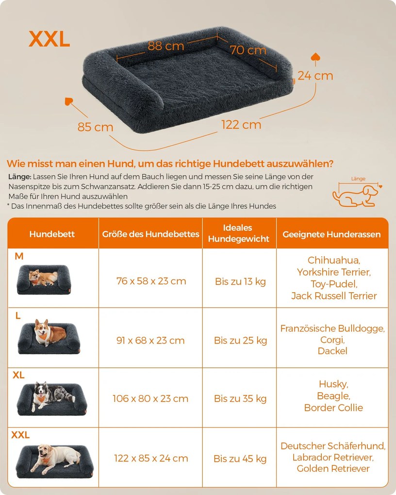 Cama para cães XXL Cobertura amovível e lavável 122 x 85 x 24 cm Cinzento escuro