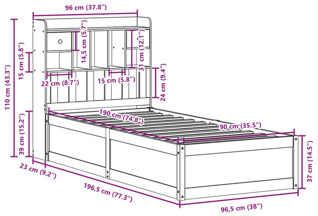 Cama sem colchão 90x190 cm madeira de pinho maciça castanho-mel