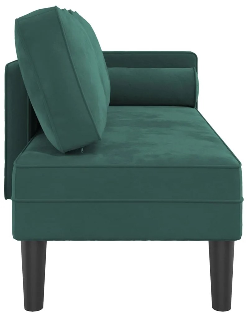 Chaise longue com almofadões veludo verde-escuro