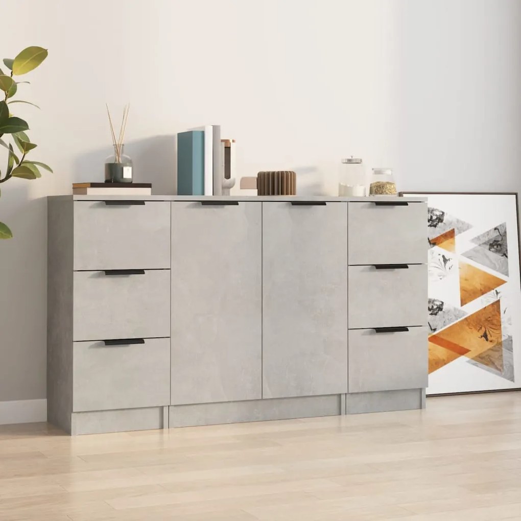 vidaXL Aparadores 3 pcs derivados de madeira cinzento cimento
