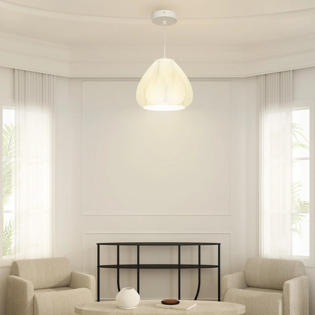 Candeeiro Suspenso Moderno Candeeiro de Teto com Ecrã de Impressão 3D Iluminação para Sala de Jantar Ø20,5x17,5 cm Branco