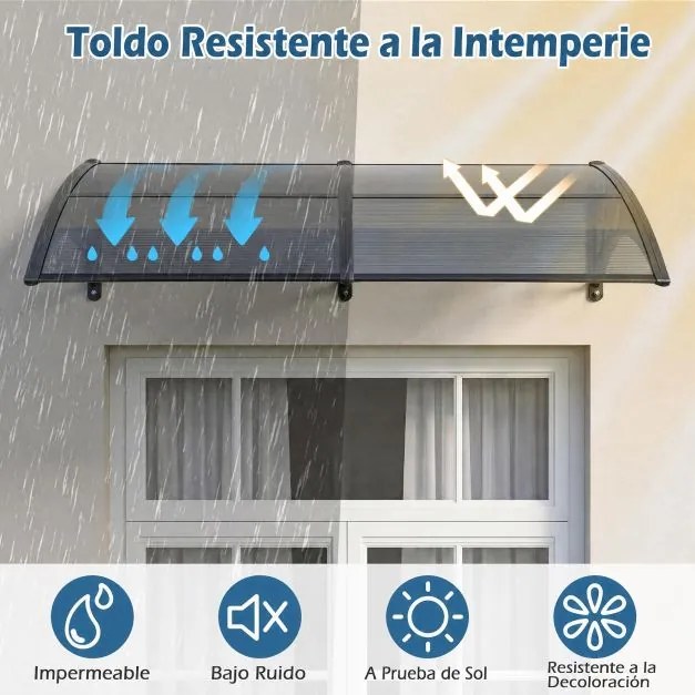Toldo porta ou janela para Entradas, 197 x 89 x 24 cm, Proteção Anti-UV e Contra a Chuva, Cinzento-escuro