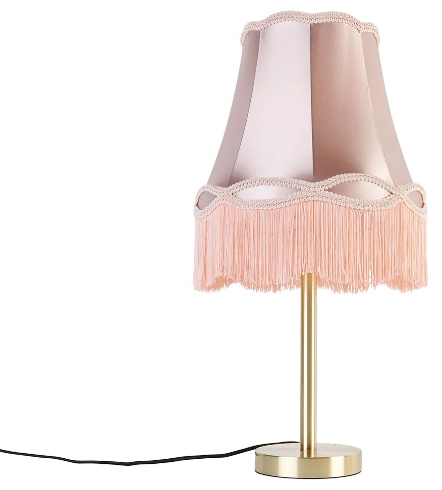 Candeeiro de mesa clássico em latão com cúpula cor-de-rosa Granny 30 cm - Simplo Clássico / Antigo