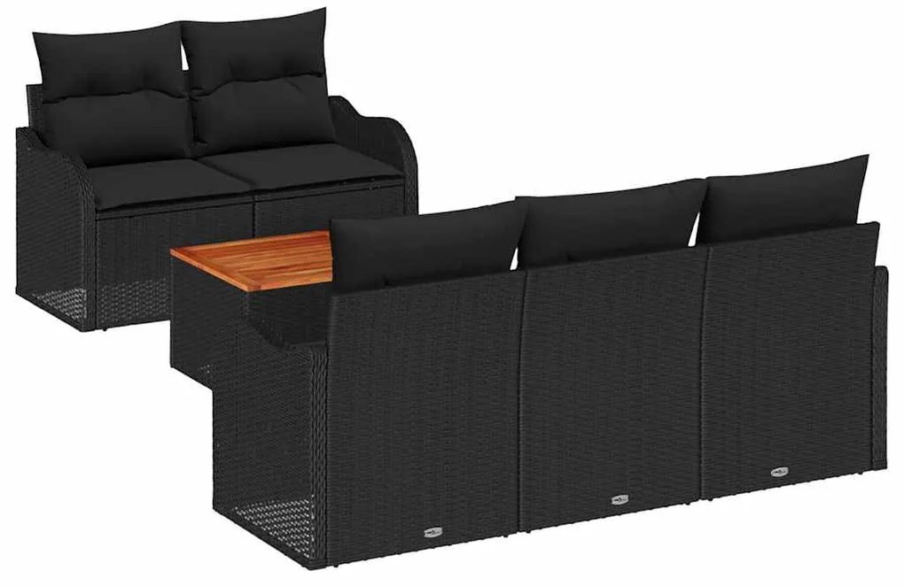 Conjunto de Sofá de Jardim com 6 peças e almofadas em rattan preto
