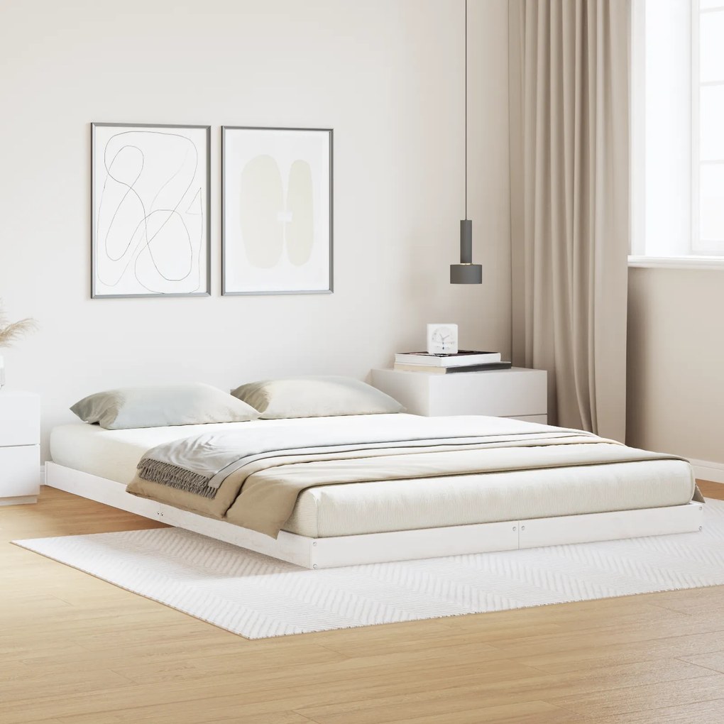 Cama de Chão vidaXL Branca 140x210 cm Madeira Sólida de Pinheiro
