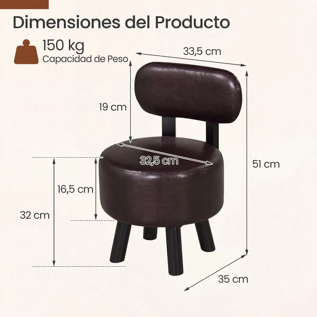 Conjunto de 2 pufes com encosto em madeira de borracha e espuma espessa, com capacidade para 150 kg, 32,5 x 35 x 51 cm, para sala de estar ou hall de