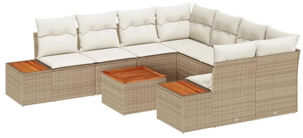 Conjunto de Sofá de Jardim de 9 Peças com Almofadas Bege Rattan Acácia