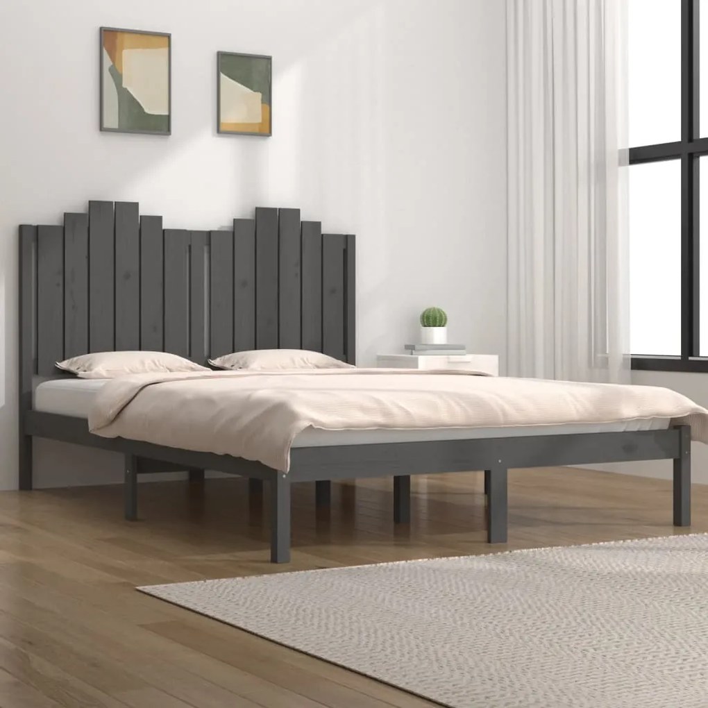 vidaXL Estrutura de cama pequena casal 120x190 cm pinho maciço cinza