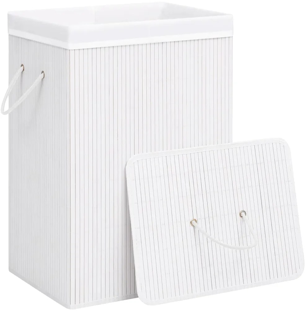 Cesto para roupa suja c/ secção única bambu branco