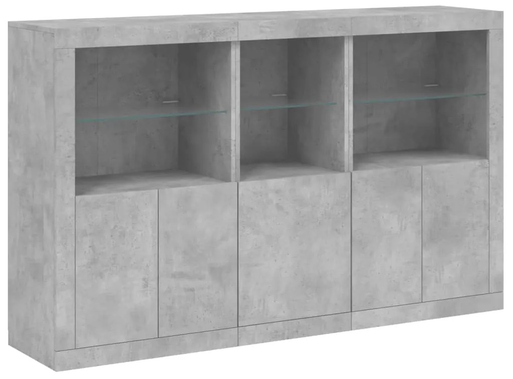 Aparador com luzes LED 162x37x100 cm cinzento cimento
