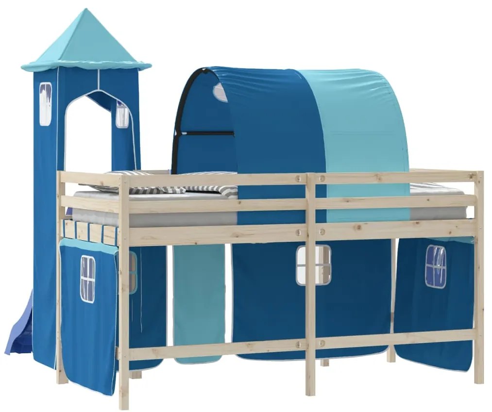 Cortinas para cama elevada com túnel e torre azul