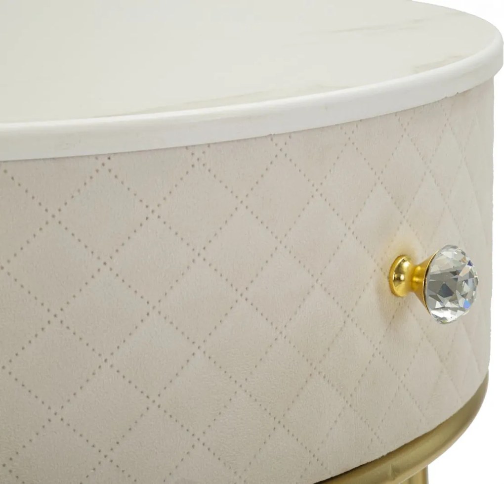 MESA DE CABECEIRA/TOCADOR COM PUFF Ø 52x70 - 36x39 CM CREME E DOURADO