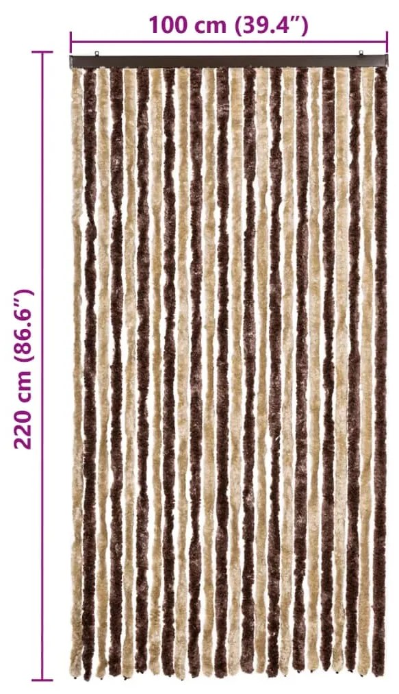 Cortina anti-insetos 100x220 cm chenille bege e castanho claro