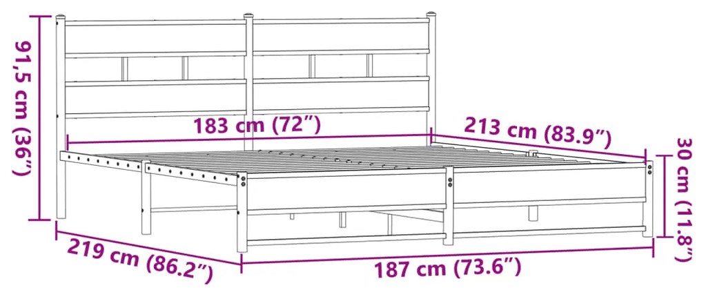 Estrutura cama sem colchão 183x213 cm metal carvalho castanho