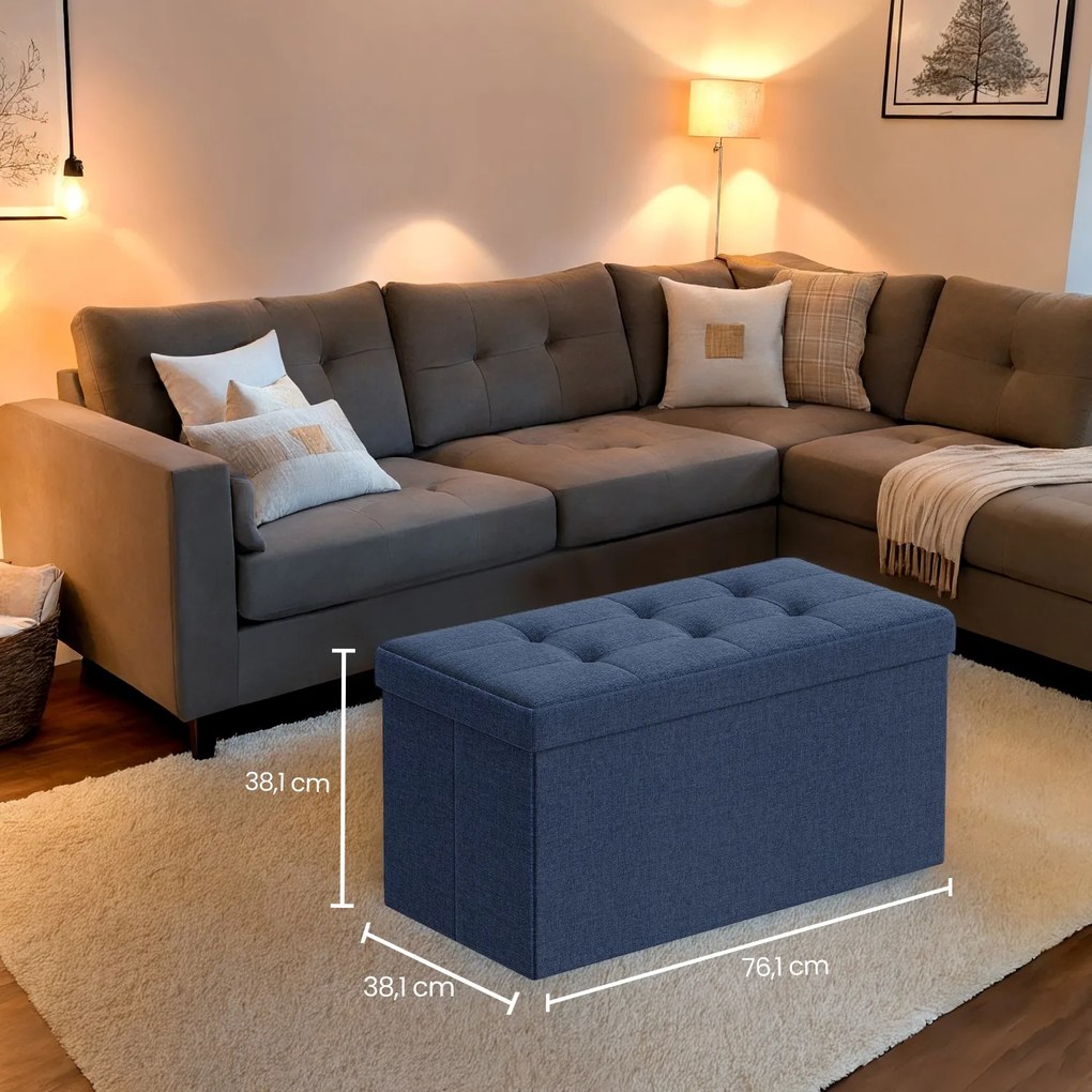 Banco com espaço de arrumação 38,1 x 76,1 x 38,1 cm azul escuro