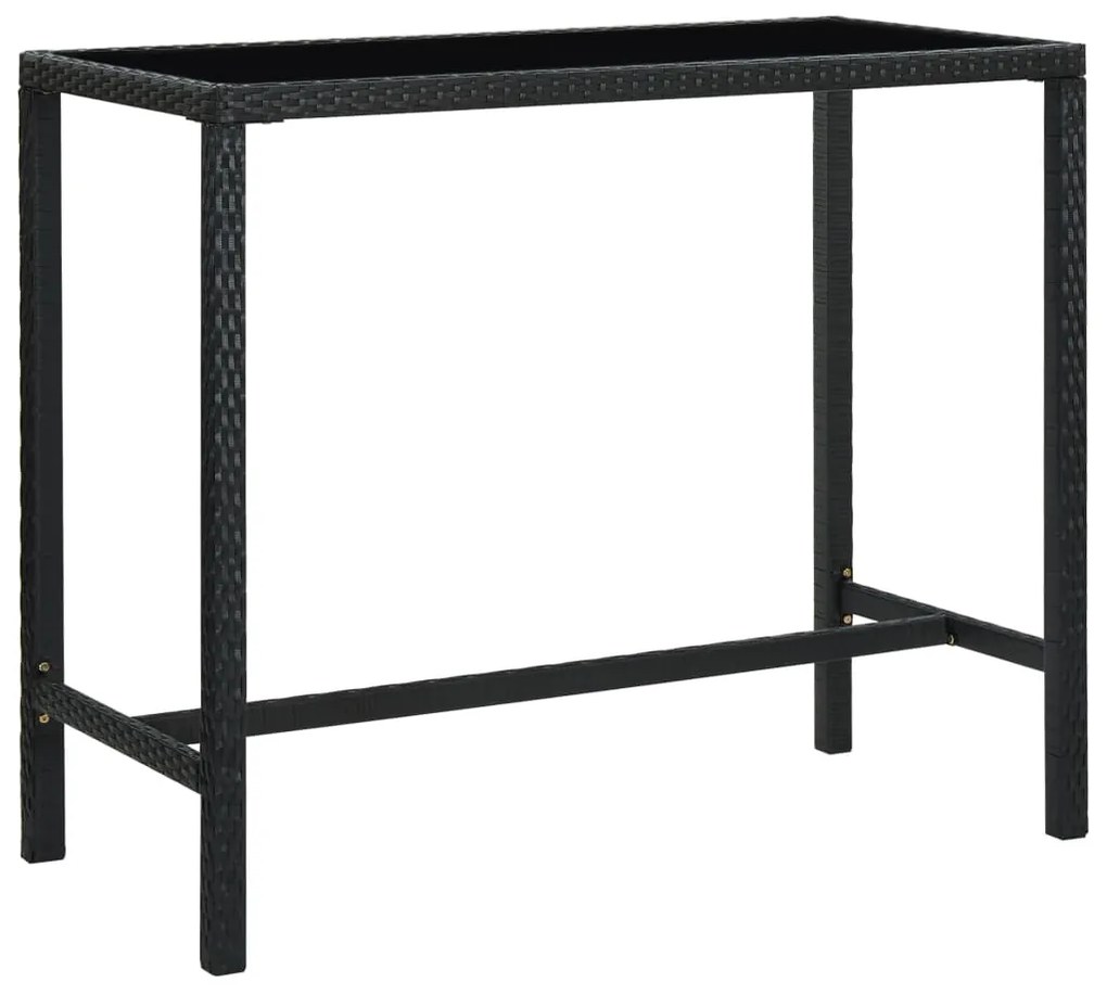 313461 vidaXL Mesa de bar para jardim 130x60x110 cm vidro e vime PE preto
