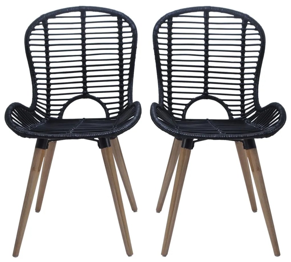 Cadeiras de jantar 2 pcs vime genuíno preto