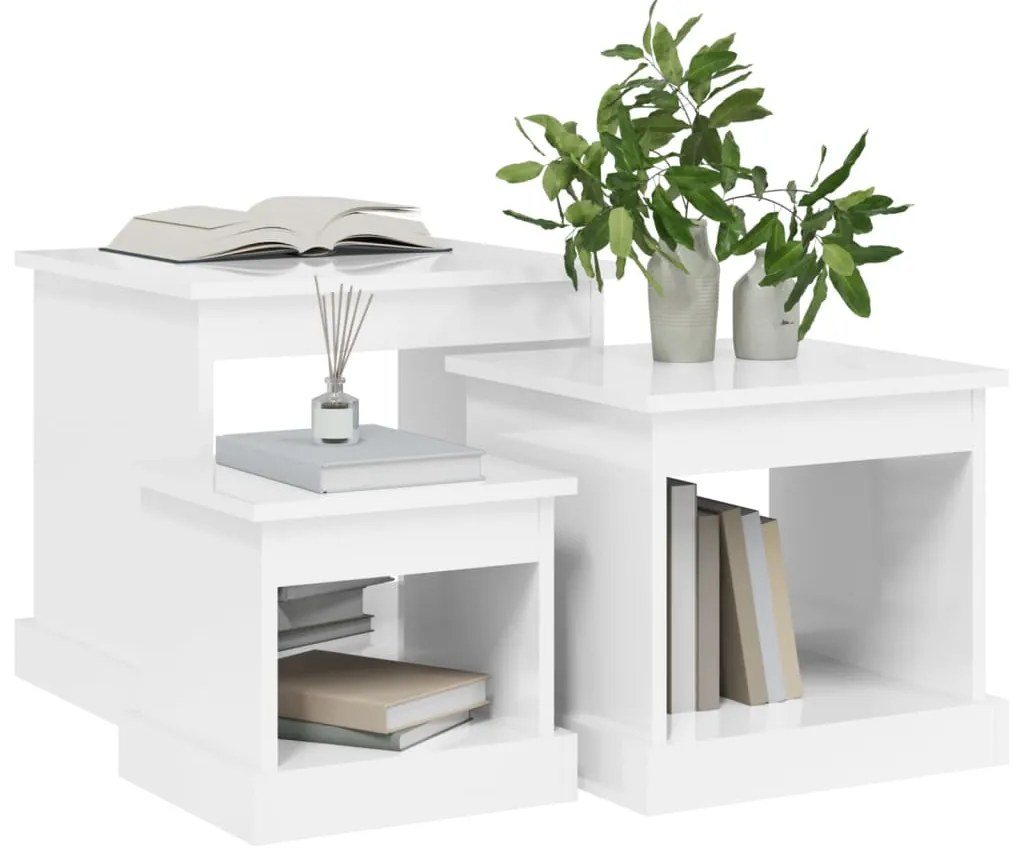Mesas de centro 3 pcs derivados de madeira branco brilhante