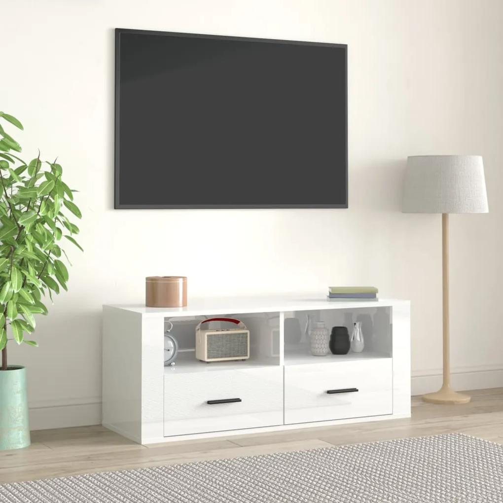 Móvel para TV 100x35x40 cm madeira processada branco brilhante