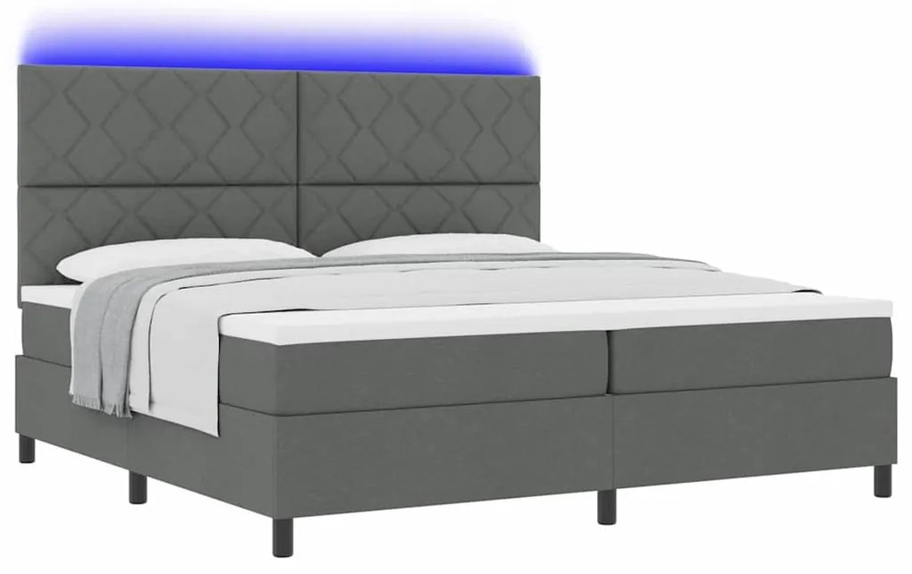 Cama Box com Colchão e LED em Cinza Escuro, 200x200 cm