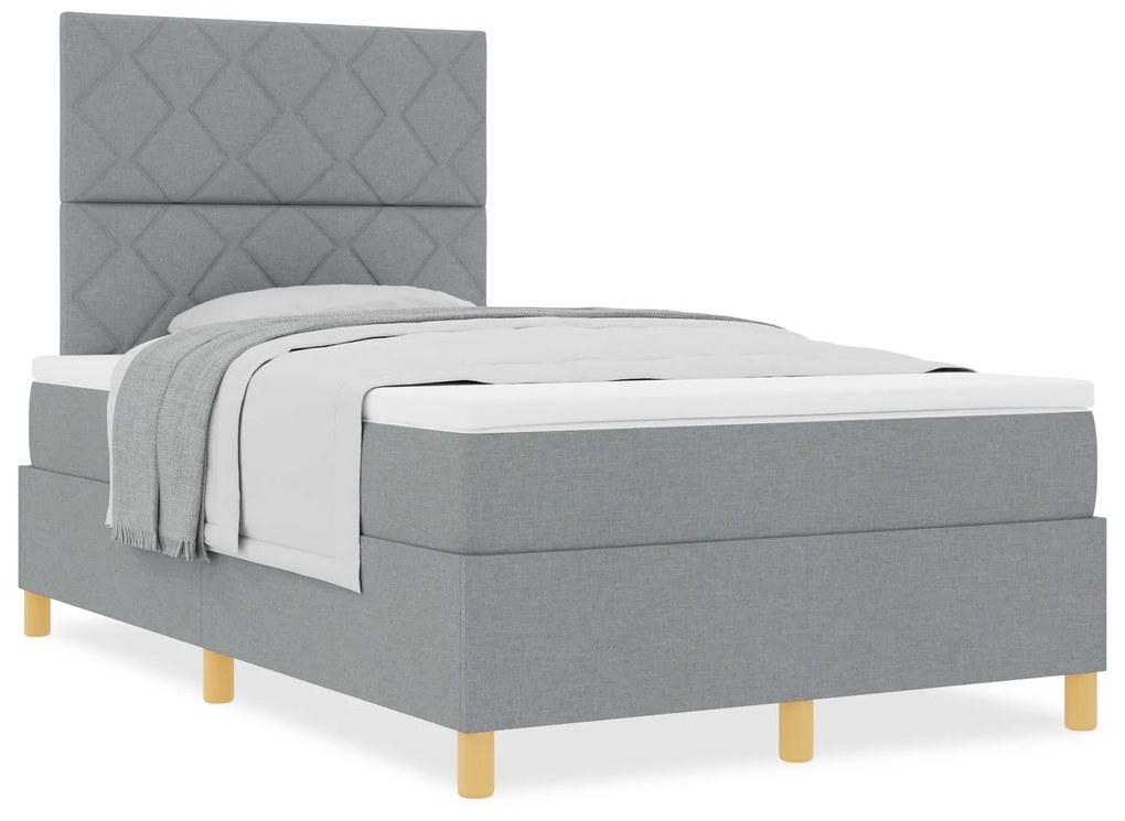 Cama Box Spring com Colchão Cinza Claro 120x200 cm Tecido