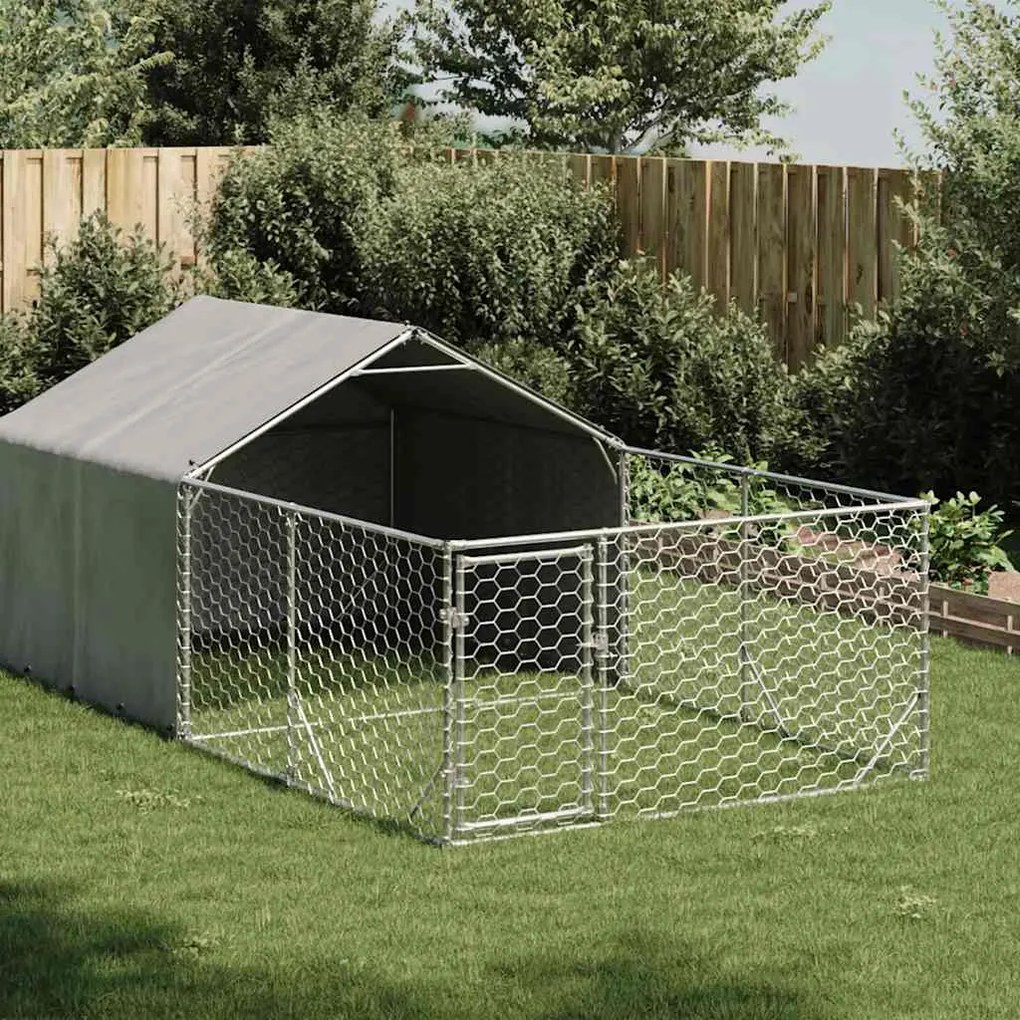 Canil exterior para cães com corredor 4x2x1,5 m aço galvanizado