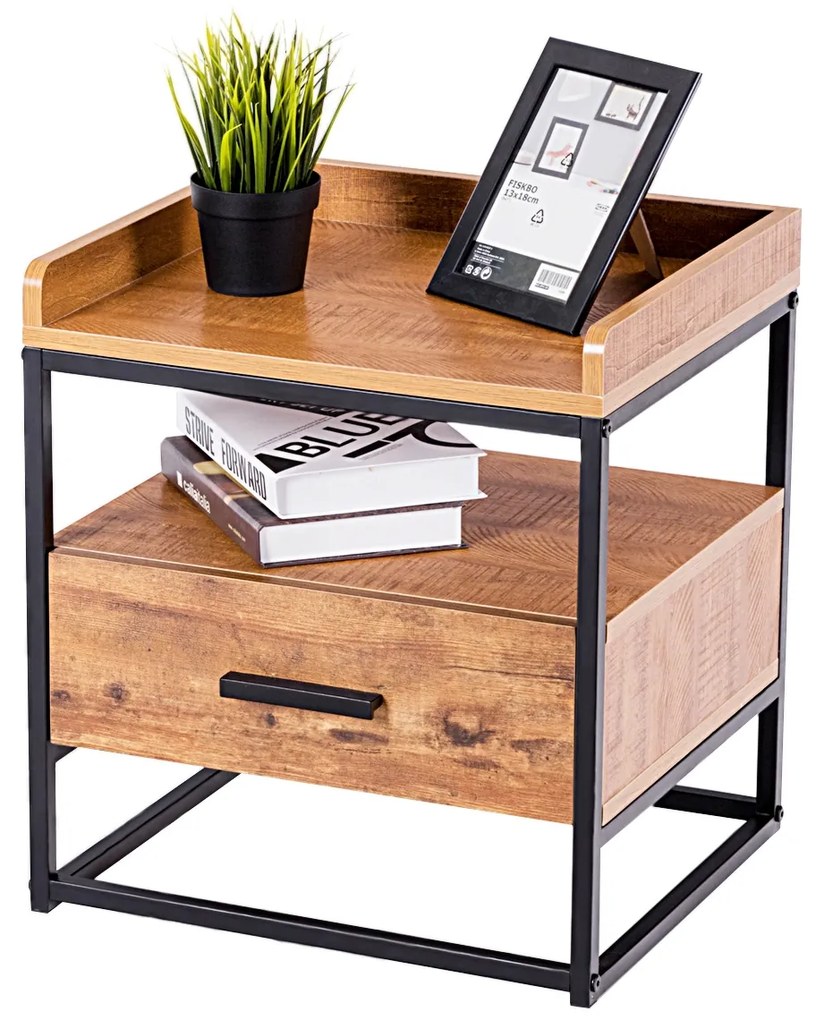 Mesa auxiliar para sofá, mesa de cabeçeira 49 x 45 x 40 cm Preto e Castanho