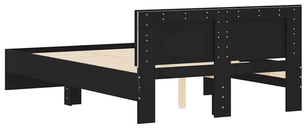 Estrutura de cama com cabeceira e luzes LED 120x190 cm preto