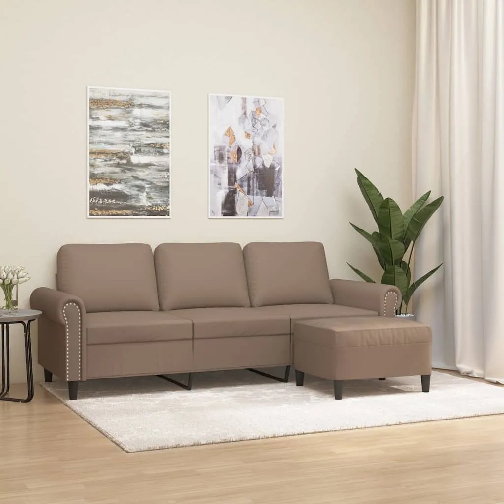 vidaXL Sofá 3 lugares c/ apoio pés 180 cm couro artificial cappuccino