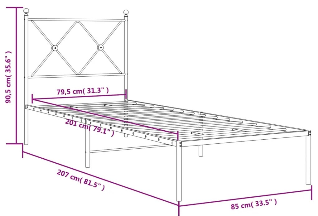 Estrutura de cama com cabeceira 80x200 cm metal branco