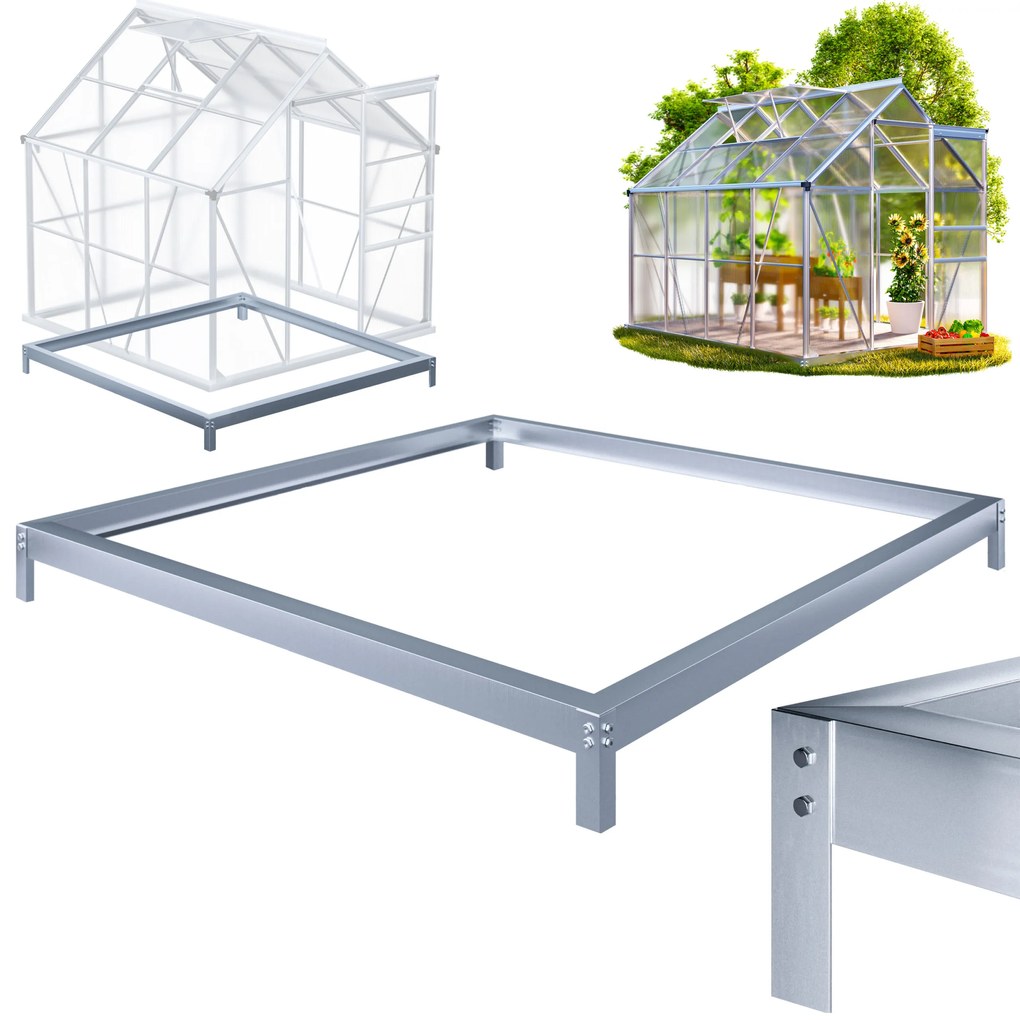 Fundação em aço galvanizado para estufa 190 x 190 x 12 cm Prateado