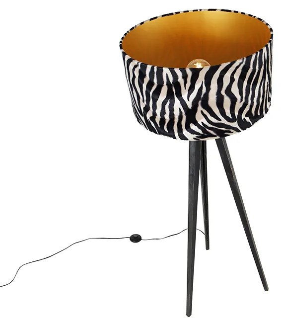 Candeeiro de pé tripé preto com abazeur de zebra 50 cm - Tripod Classic Moderno