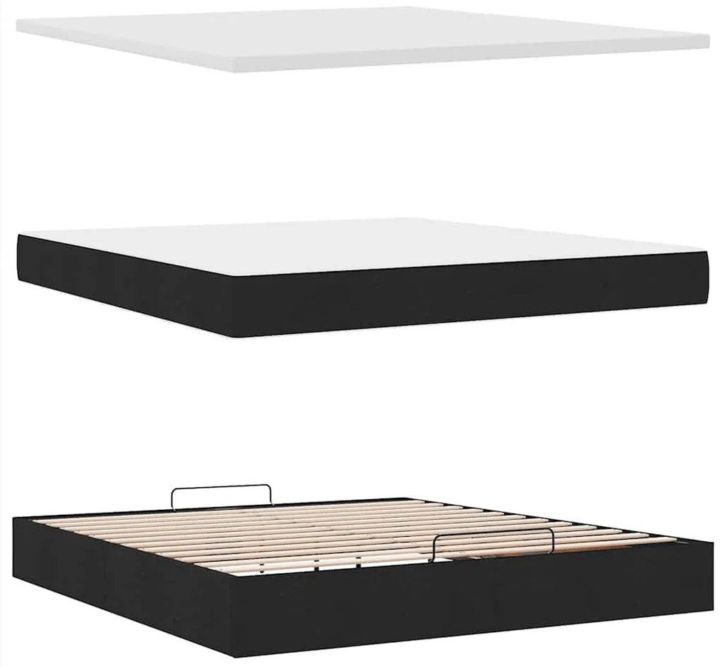 Estrutura de cama otomana com colchão 160x200 cm tecido preto