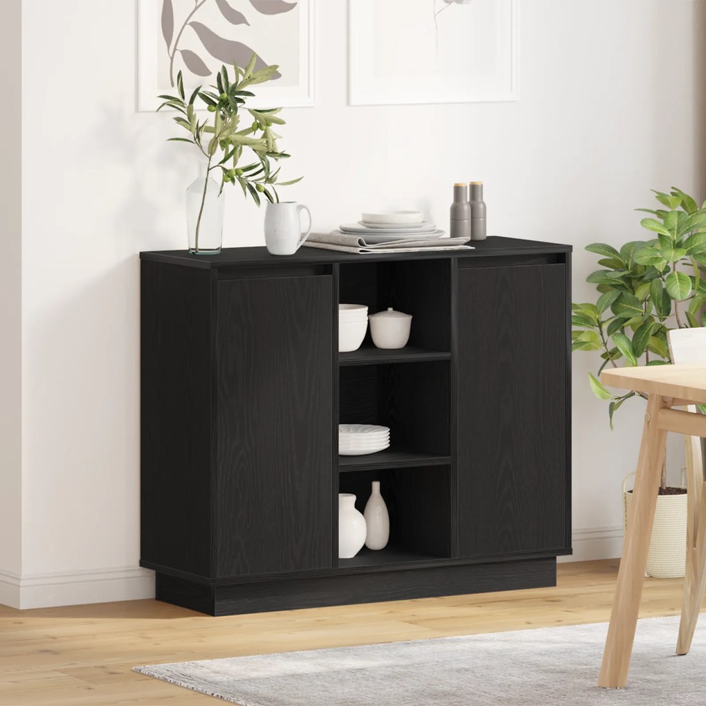 vidaXL Sideboard com LED Carvalho Preto 90x32x75 cm Madeira de Engenharia