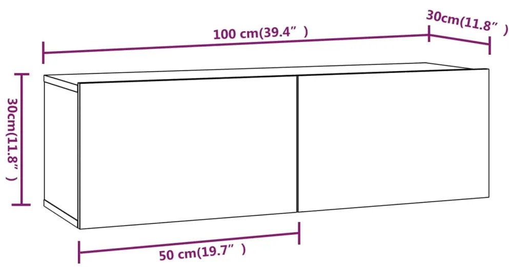 Móvel parede TV 100x30x30 cm derivados de madeira cinza sonoma