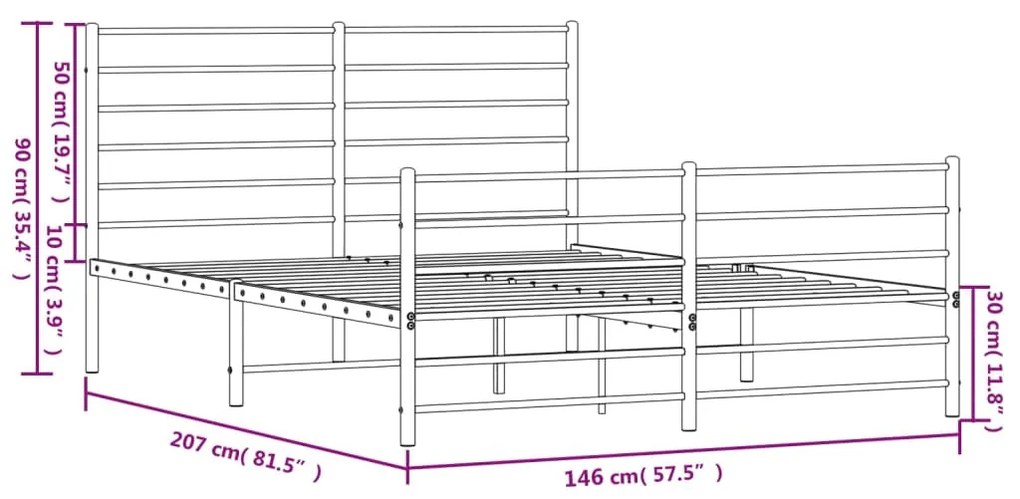 Estrutura de cama com cabeceira e pés 140x200 cm metal branco
