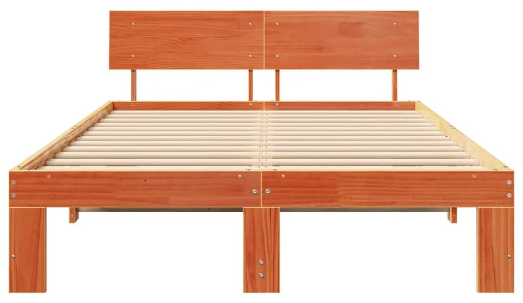Estrado de Cama com Cabeceira Marrom Encerada 120x190 cm Madeira de Pi