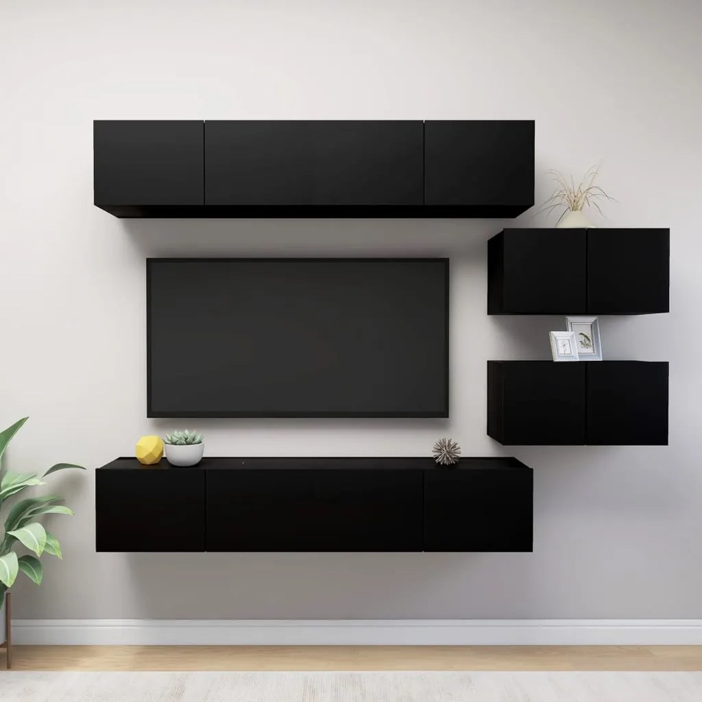 vidaXL 6 pcs conjunto de móveis de TV derivados de madeira preto