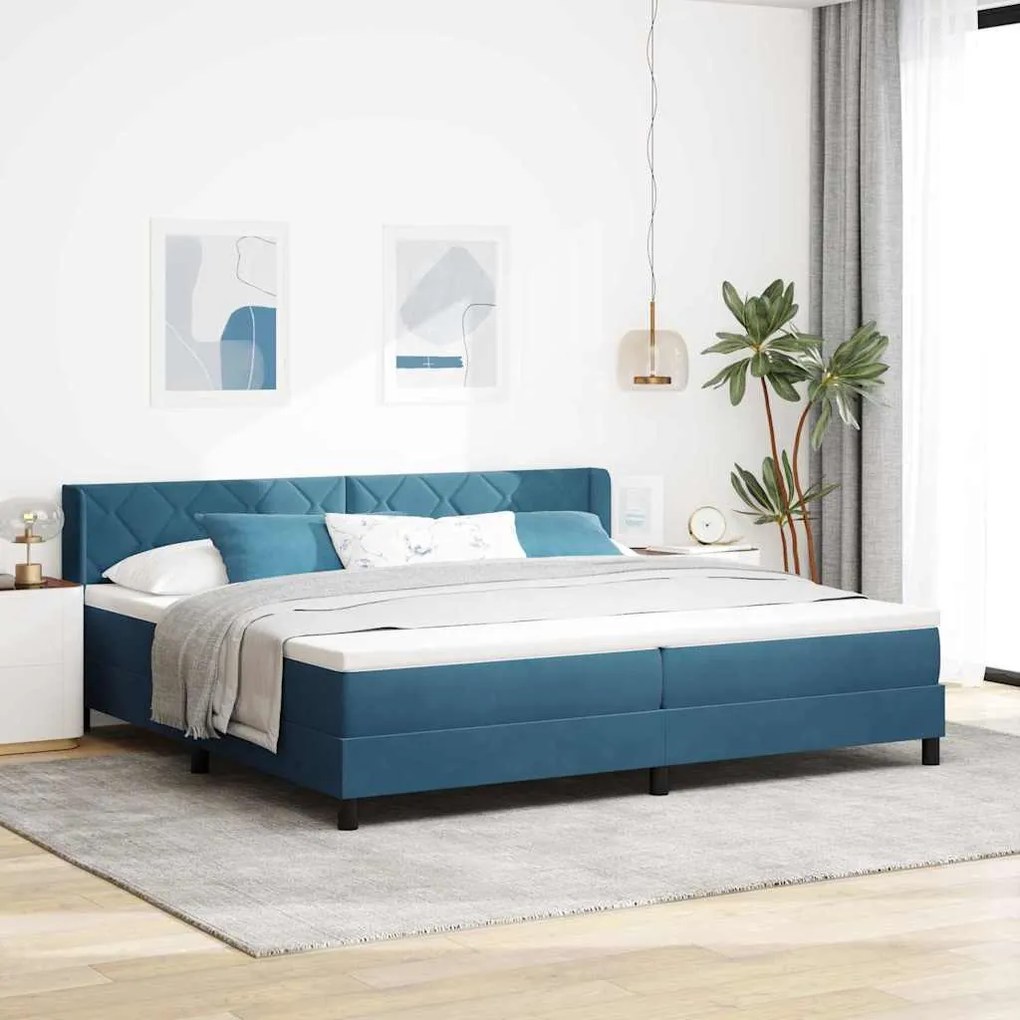 Cama Box Spring vidaXL com Colchão Azul Escuro 200x200 cm Veludo