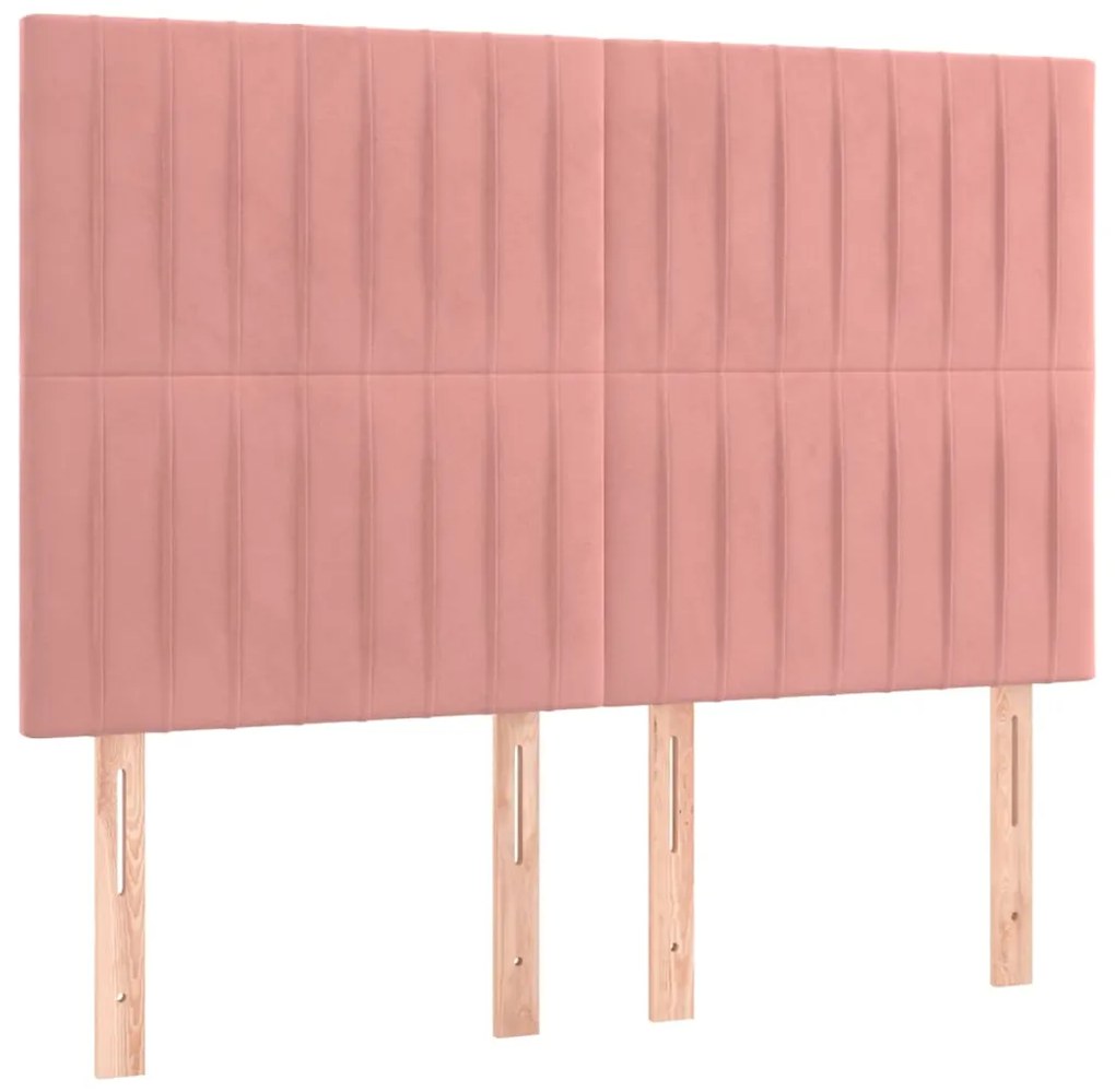 Cabeceira de cama c/ luzes LED veludo 144x5x118/128 cm rosa