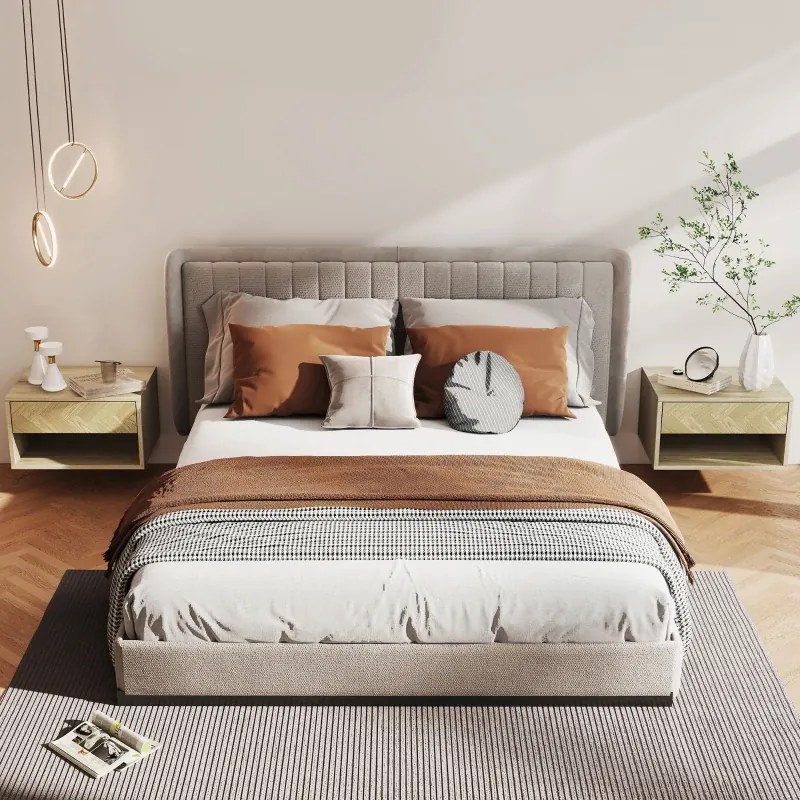 Conjunto de 2 Mesas de Cabeceira Suspensas com Gaveta e Compartimento para Quarto Sala 37x32x21 cm Madeira