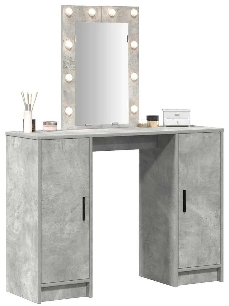Mesa de Maquiagem vidaXL com Luzes LED Cinza Concreto 102x33x135 cm