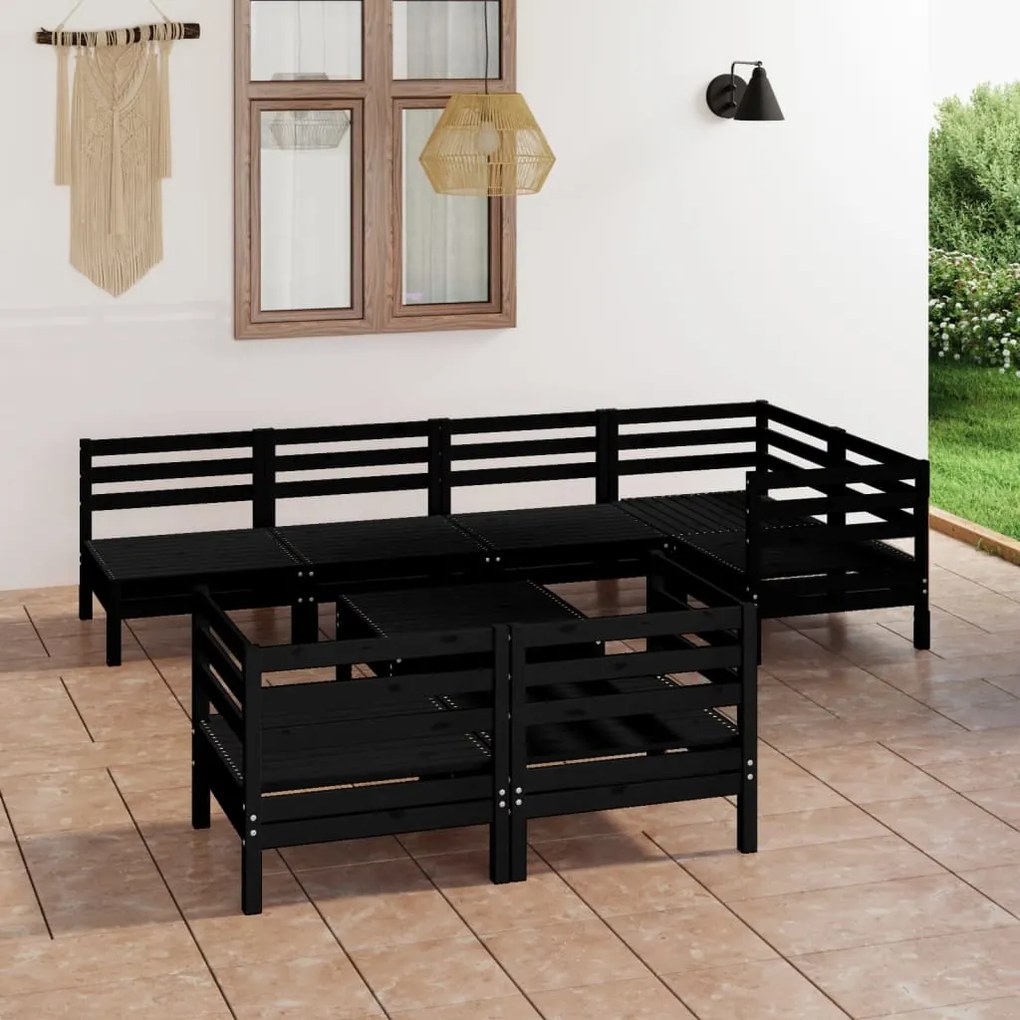 3082923 vidaXL 8 pcs conjunto lounge de jardim pinho maciço preto