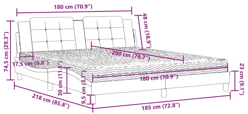 Cama com colchão 180x200 cm couro artificial cinza