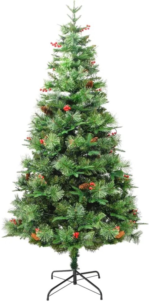 Árvore de Natal com pinhas pré-iluminada 225 cm PVC e PE verde