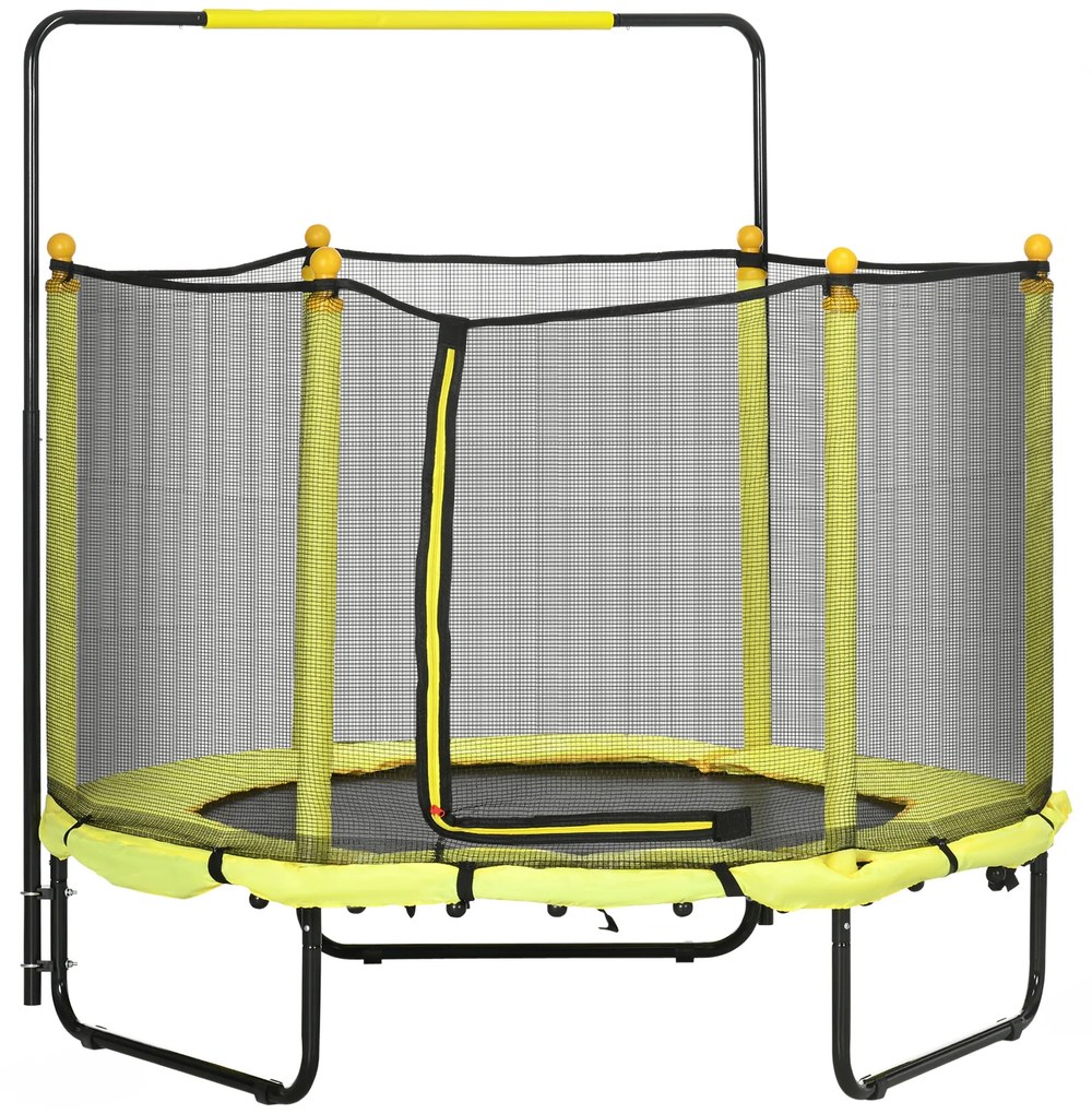 Trampolim Infantil Ø110 cm Trampolim para Crianças de 1-10 Anos com Rede de Segurança Barra Ajustável para Interior e Exterior Ø140x120-140 cm Amarelo