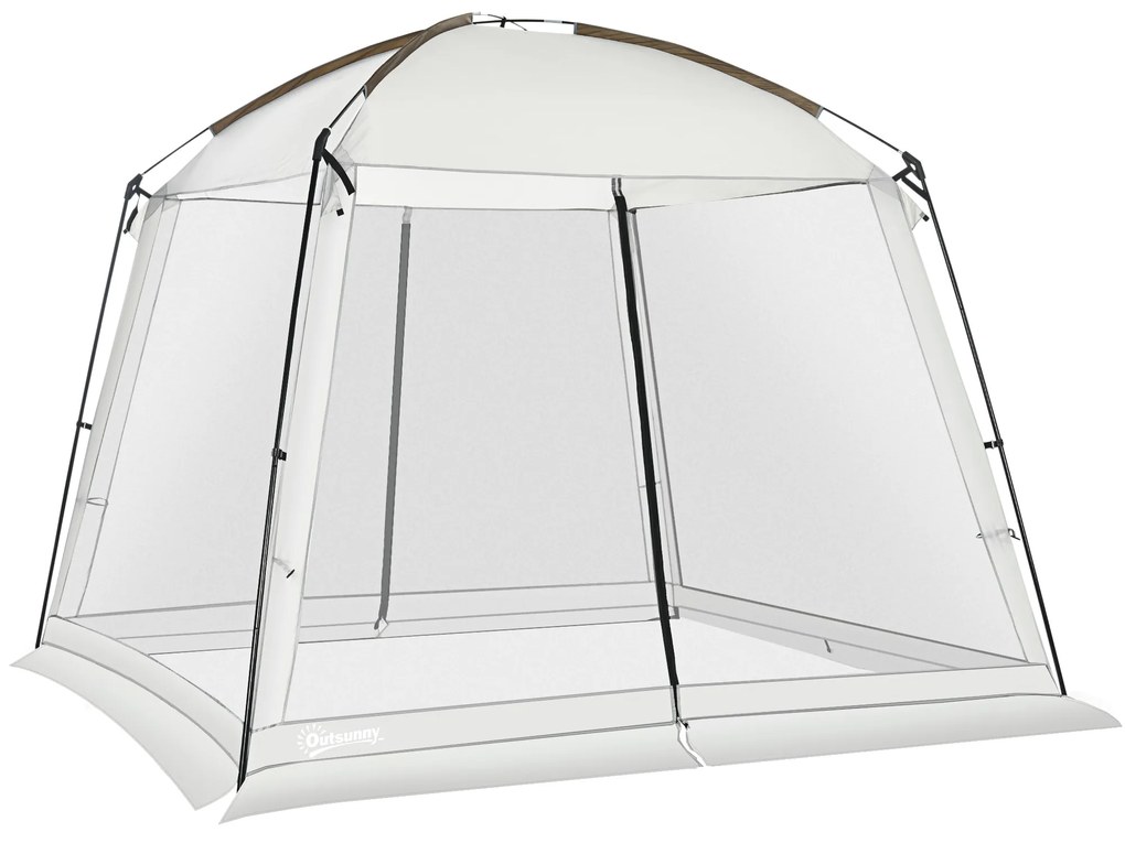 Outsunny Tenda de Jardim para 6-8 Pessoas com 4 Mosquiteiras e 2 Portas Proteção UV50+ Inclui Bolsa de Transporte 3x3 m Branco | AOSOM Portugal