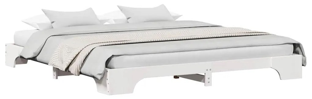 Cama Branca 200x200 cm em Madeira Sólida de Pinho